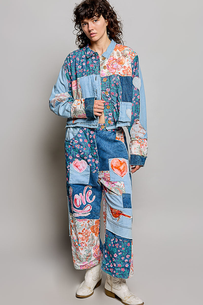 POL Patchwork Wander Wide-Leg Pants