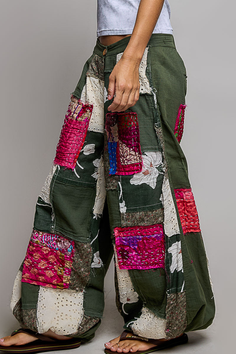 POL Boho Wanderer Wide-Leg Patchwork Pants