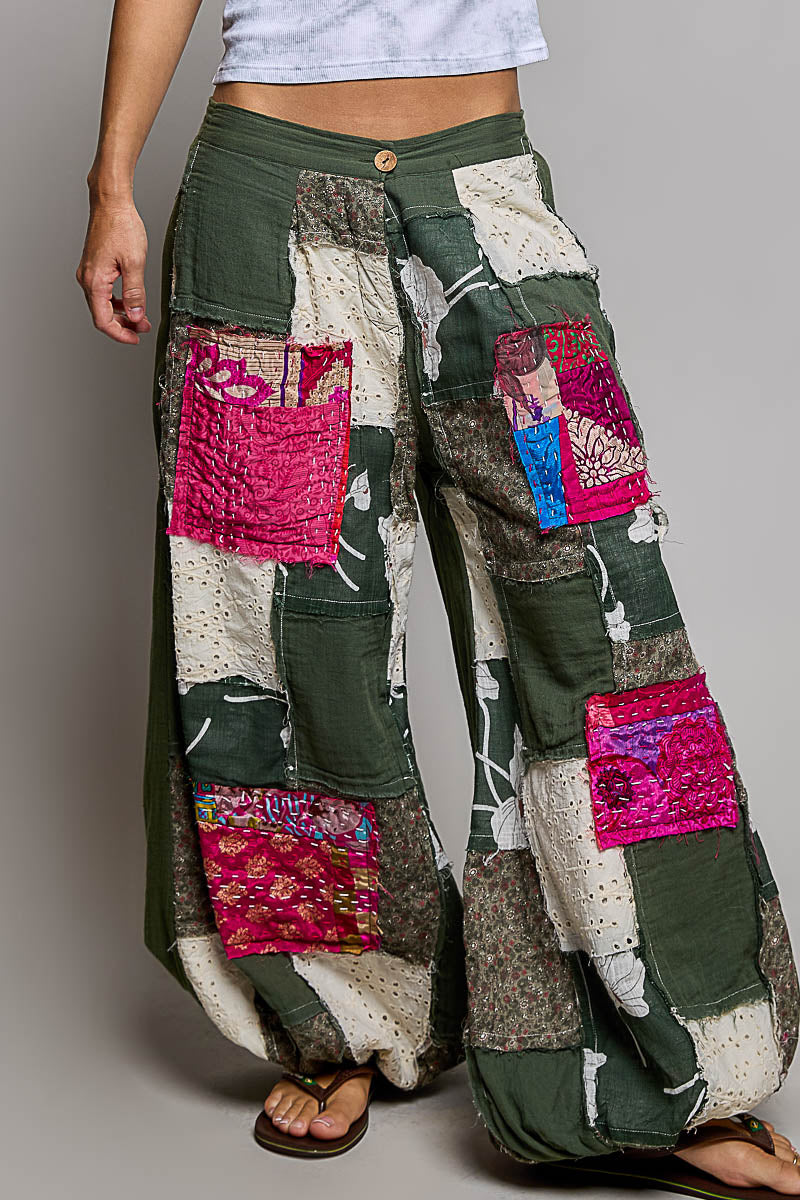 POL Boho Wanderer Wide-Leg Patchwork Pants