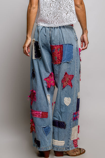 POL Vintage Patch Wide-Leg Denim