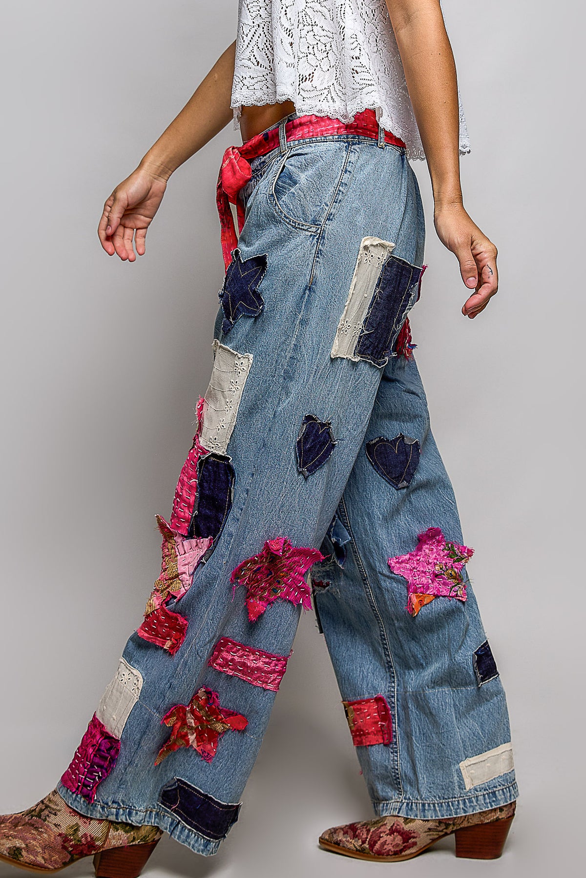 POL Vintage Patch Wide-Leg Denim