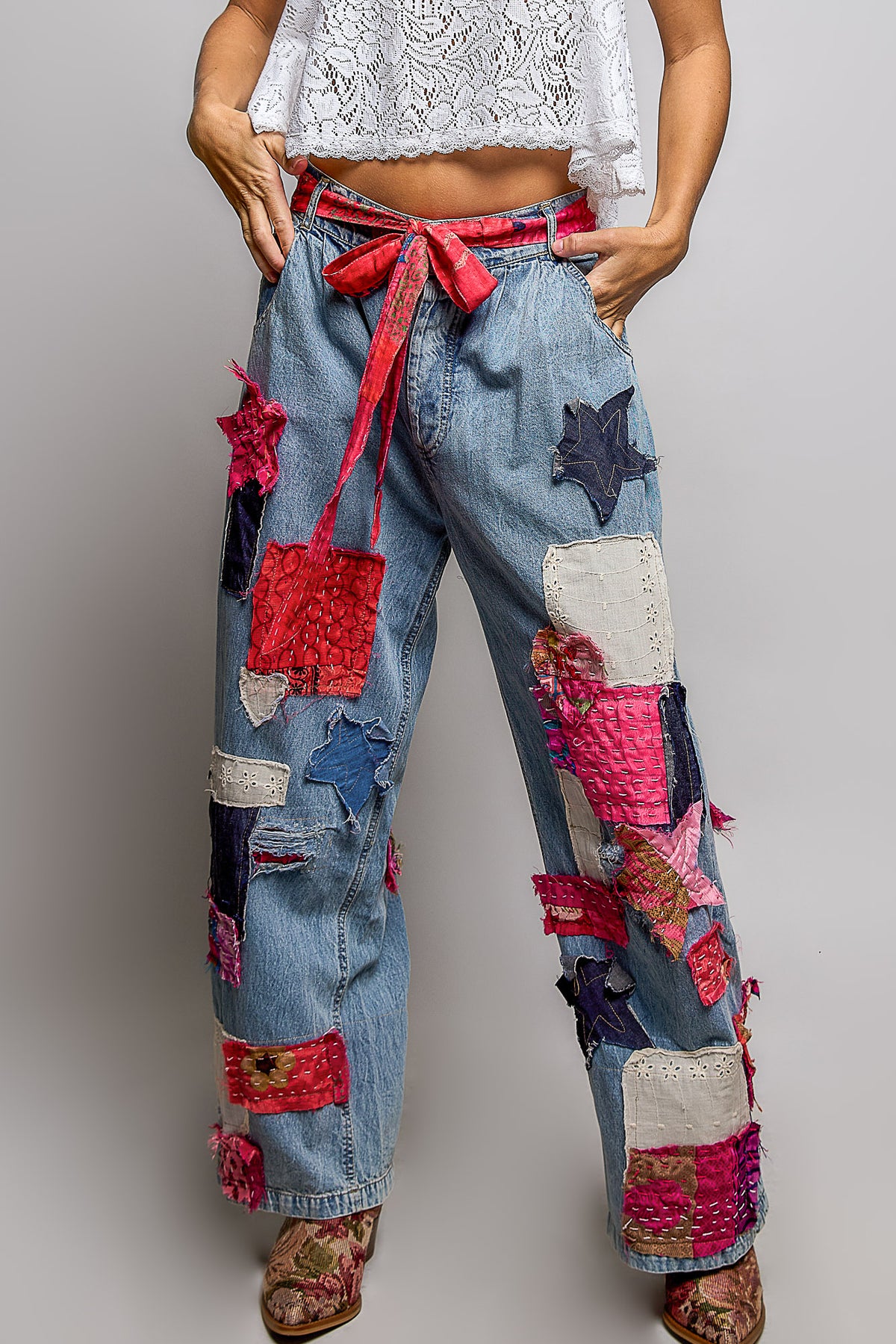 POL Vintage Patch Wide-Leg Denim