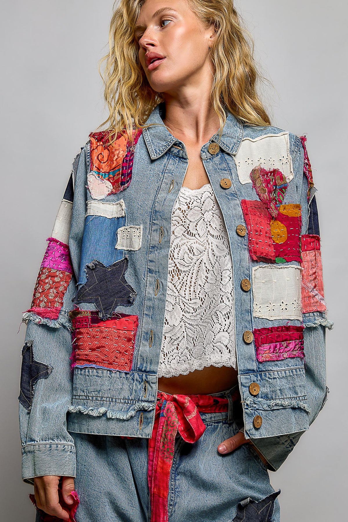 POL Vintage Patch Twill Stand-Collar Jacket