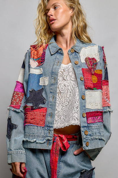 POL Vintage Patch Twill Stand-Collar Jacket