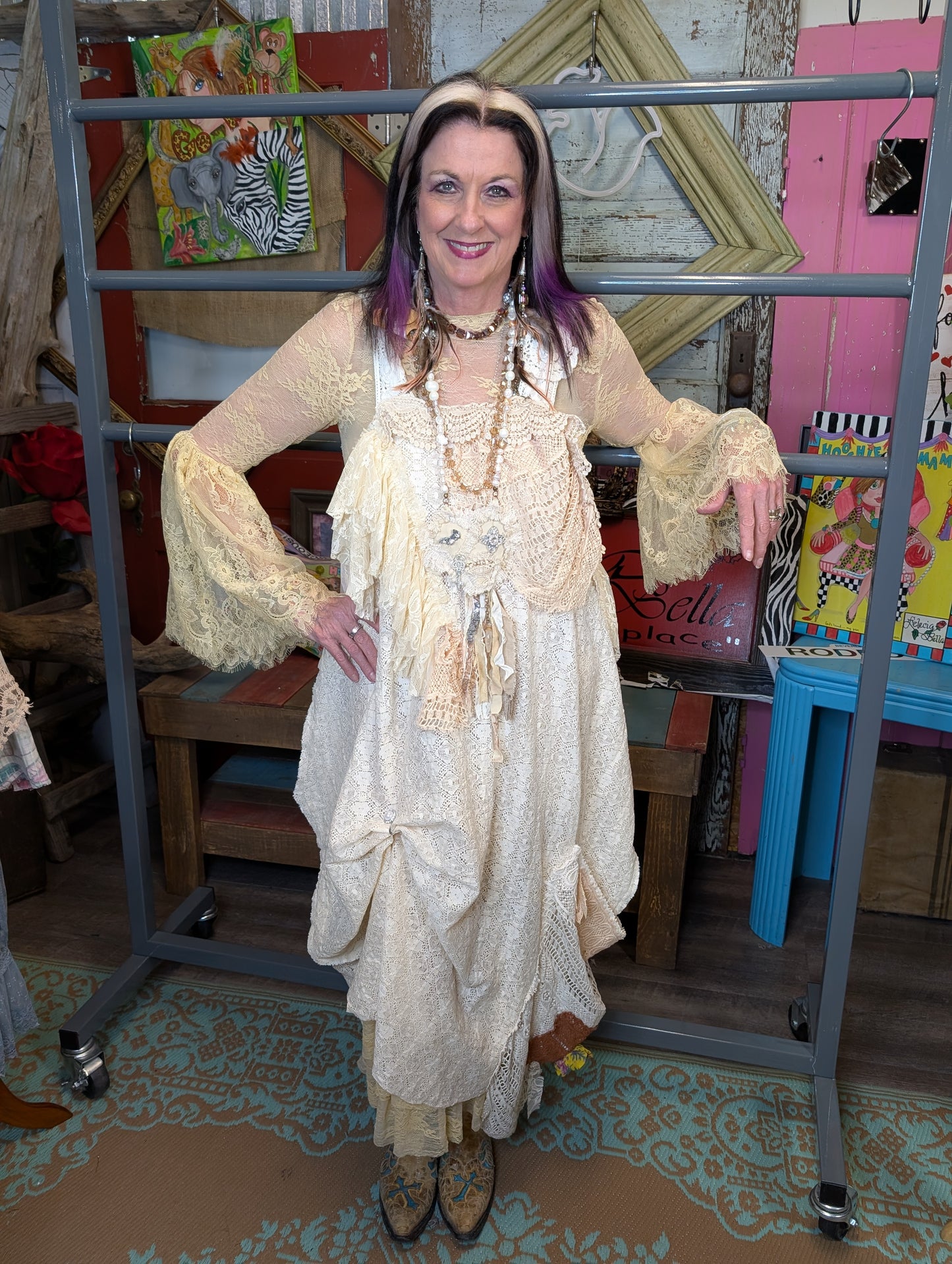 Paper Lace Layered Natural Long Dress