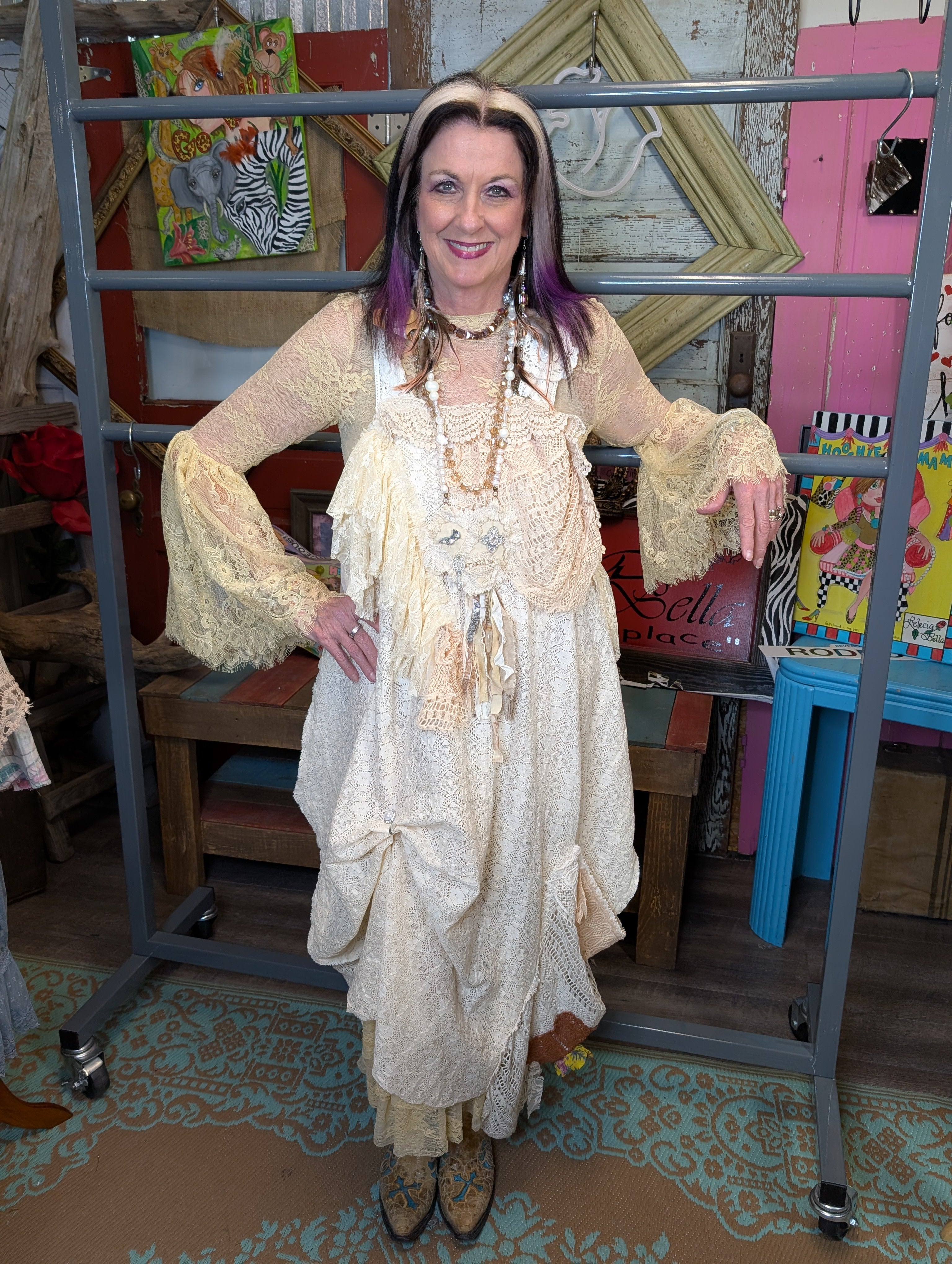 Paper Lace Layered Natural Long Dress