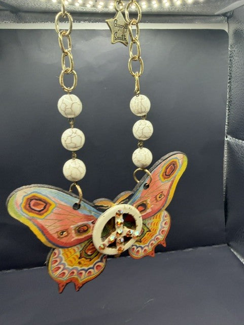 Pre-Order Gypsy South Pink Peace Butterfly necklace