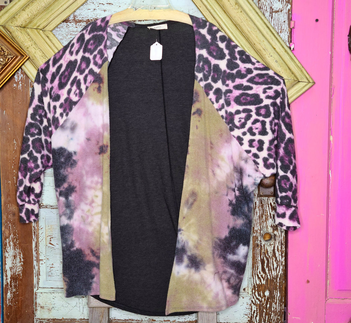 Pink Leopard Tie Dye Cardigan
