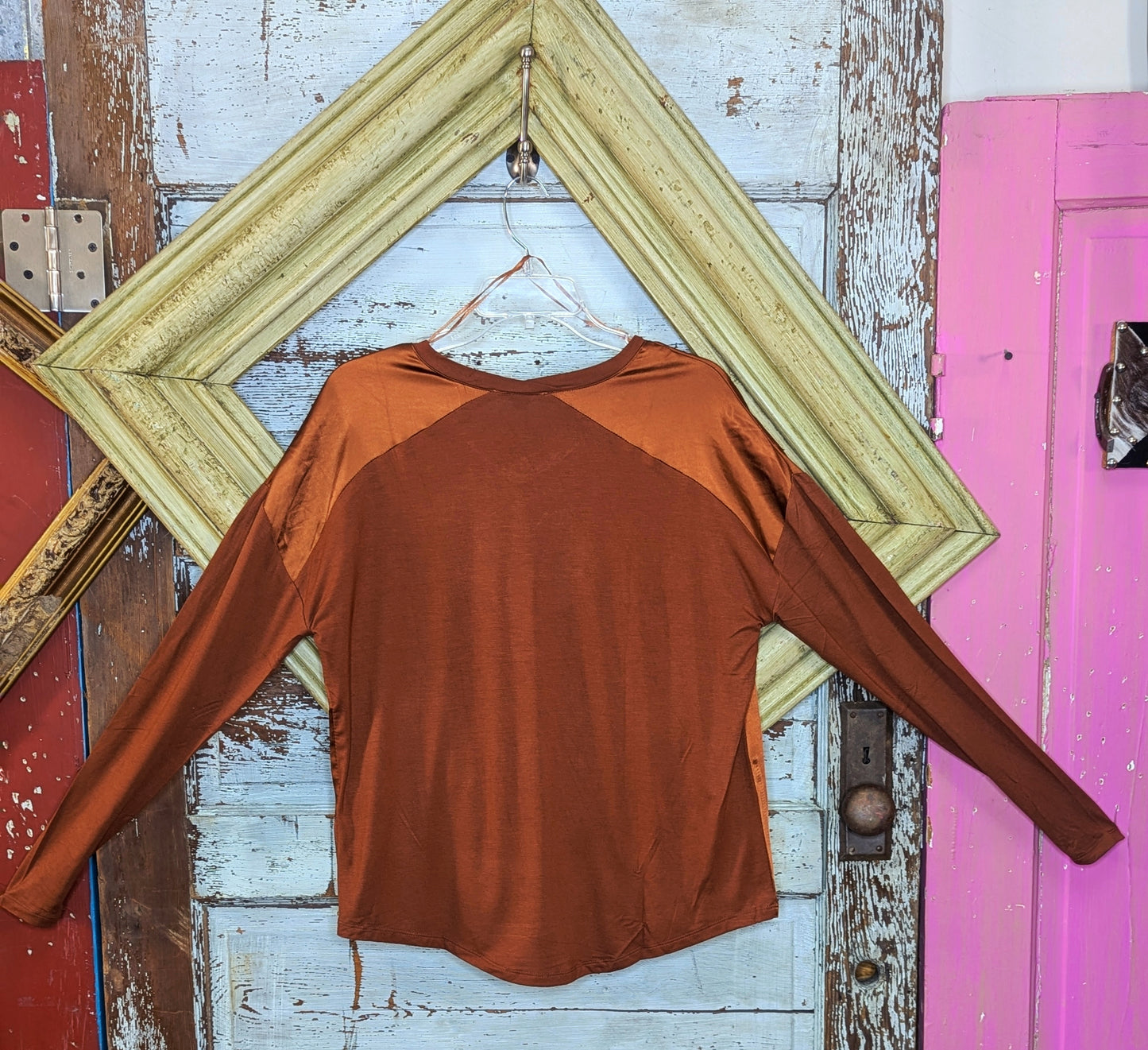 Charlie B Terracotta Satin Long Sleeve Top