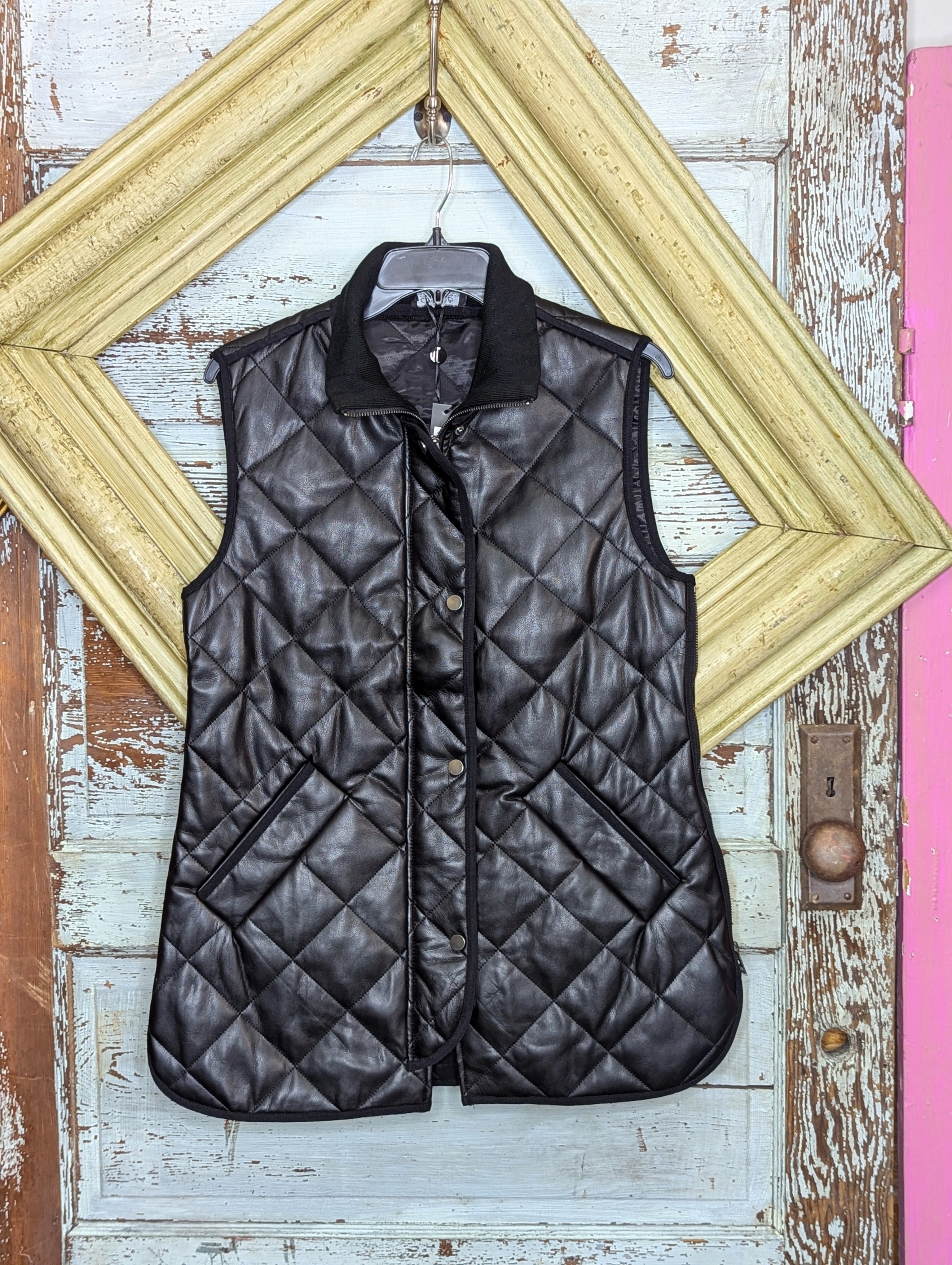 Charlie B Quilted Faux Leather Vest