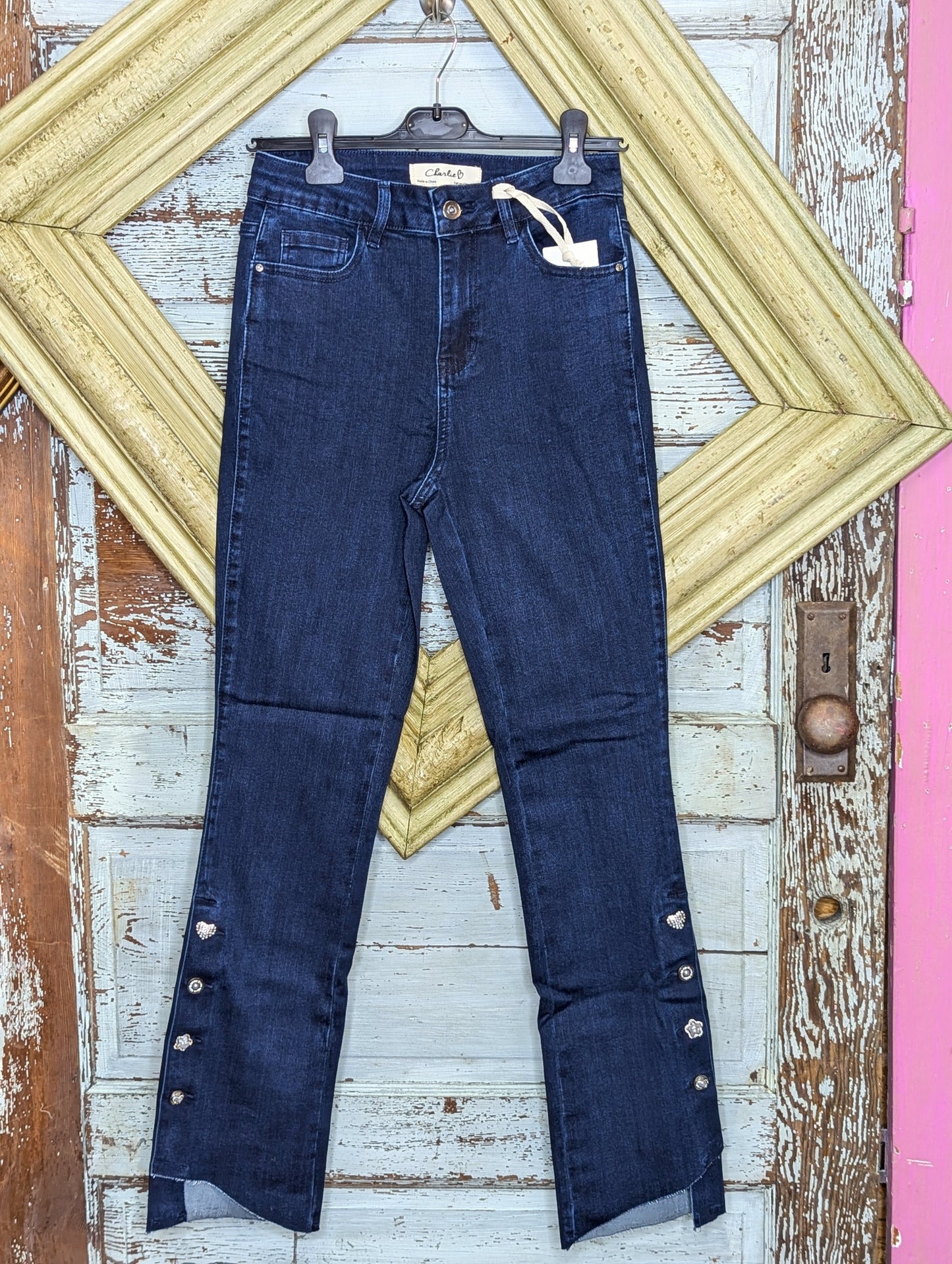 Charlie B Gem Button Bootcut Jeans