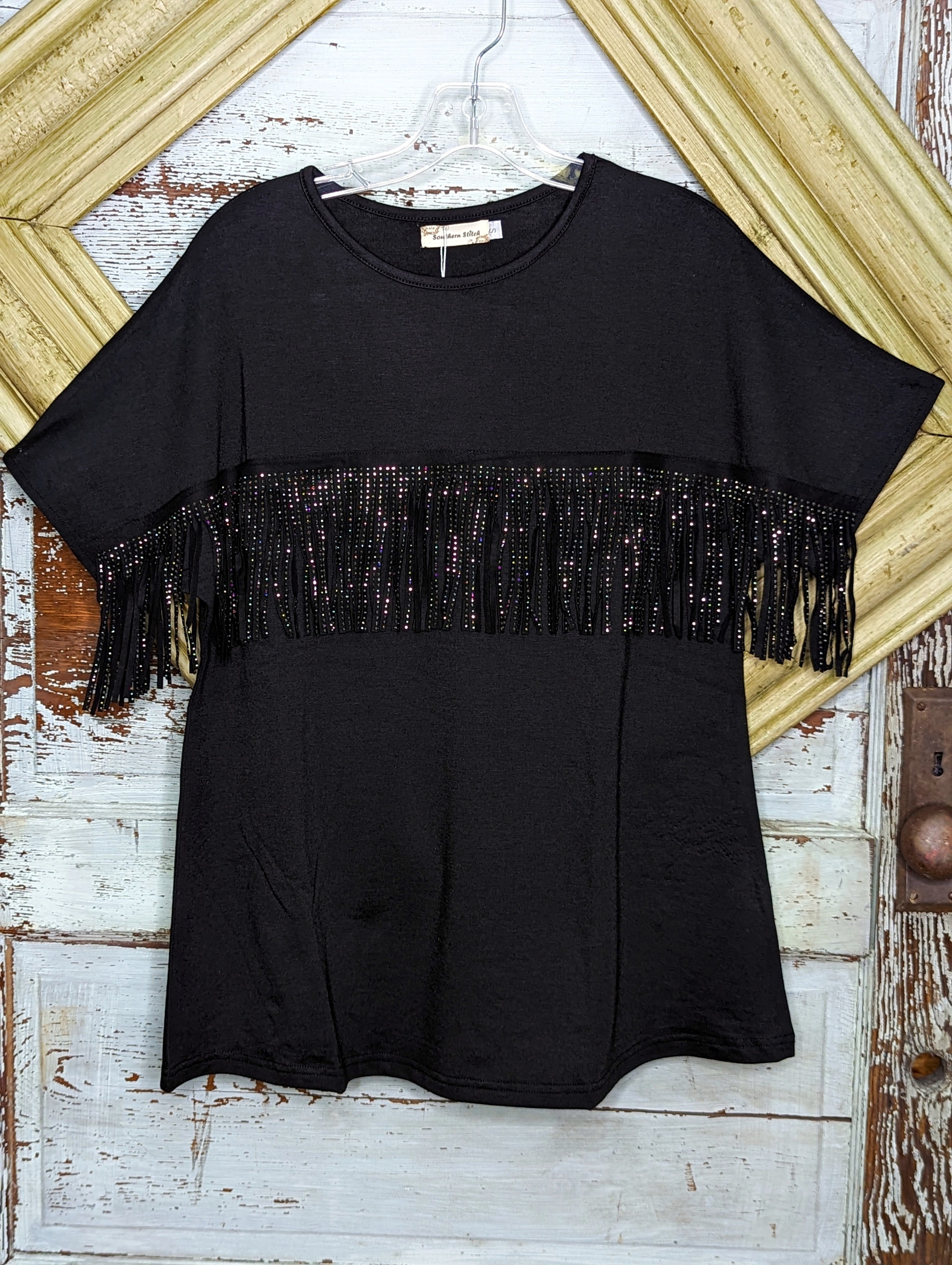 Black Sparkled Fringe Top