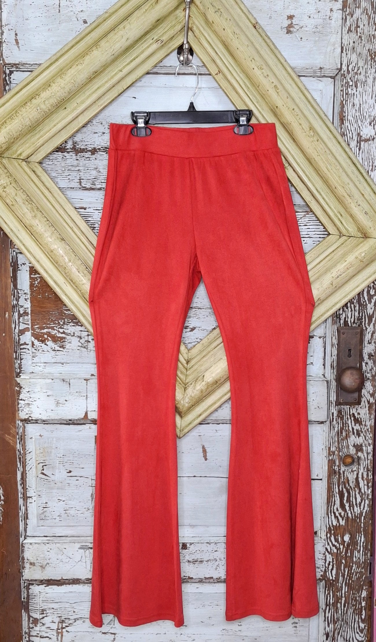 Red suede bell pants