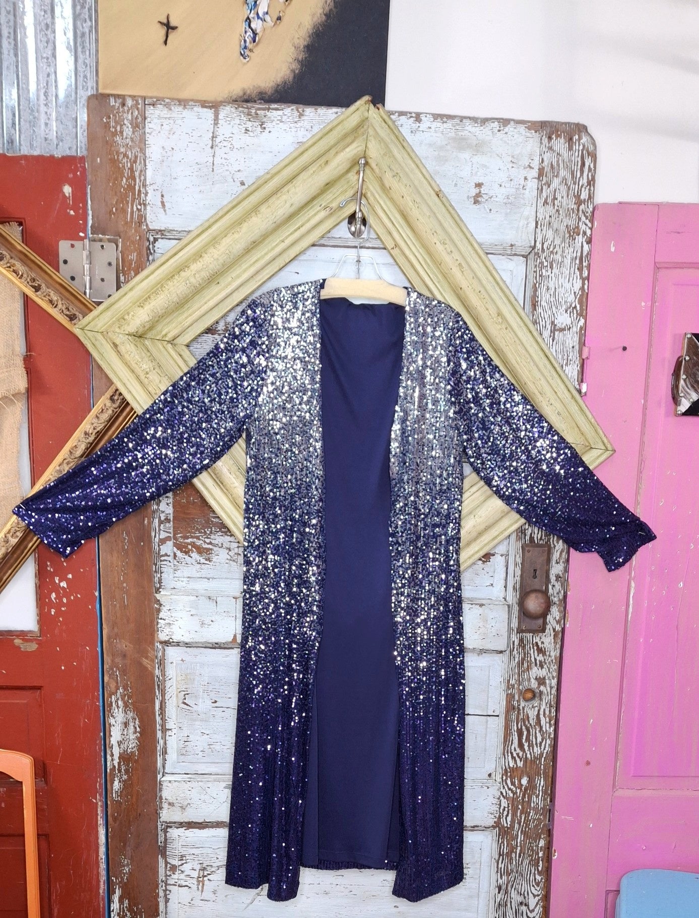 Blue  sequin duster