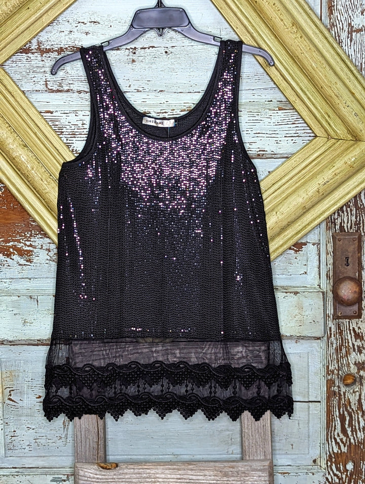Sparkly Tank Top With Lace Layer