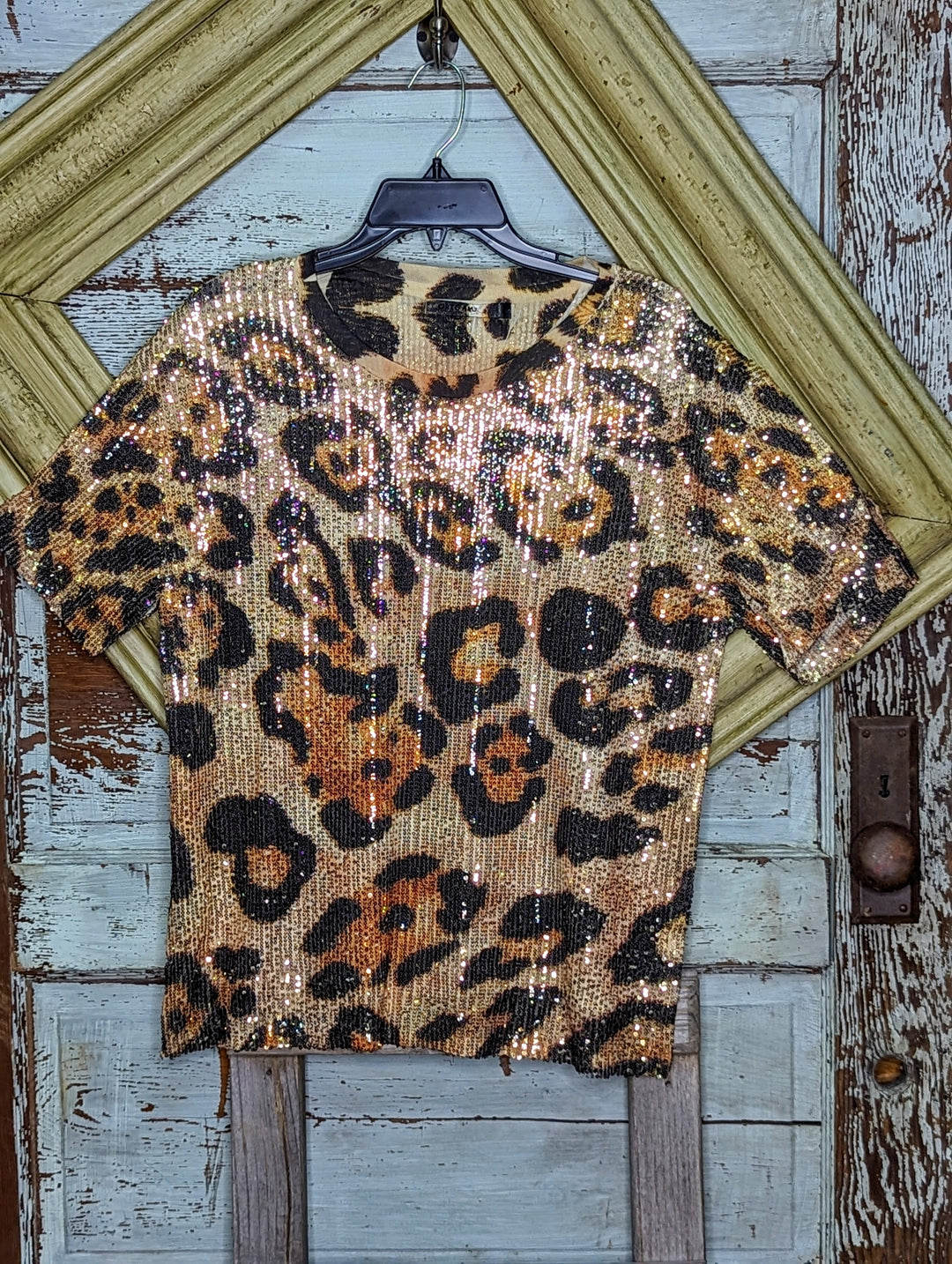 Leopard Printed Gold Sequin Top
