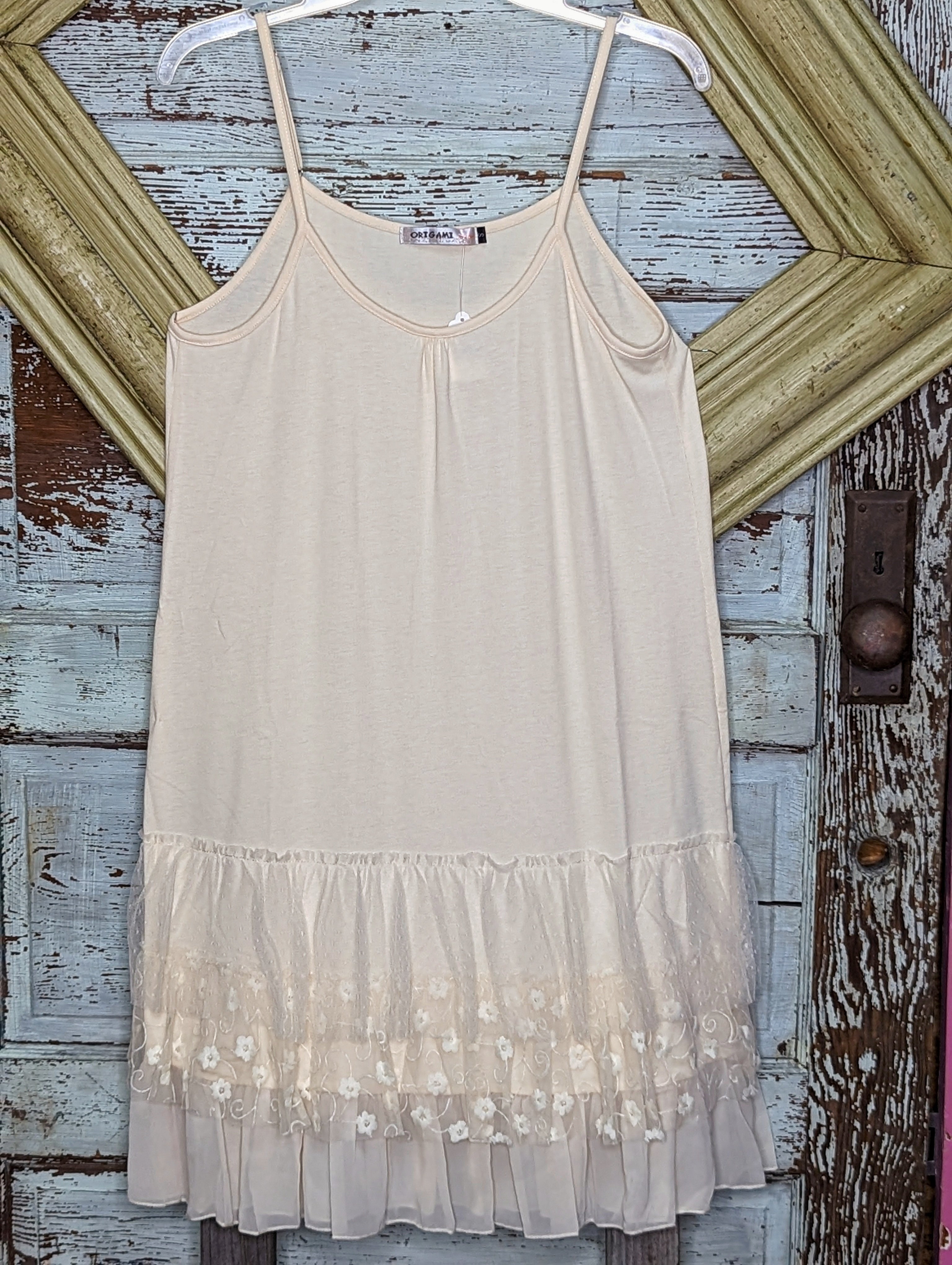 Beige Tank Dress with Lace detail