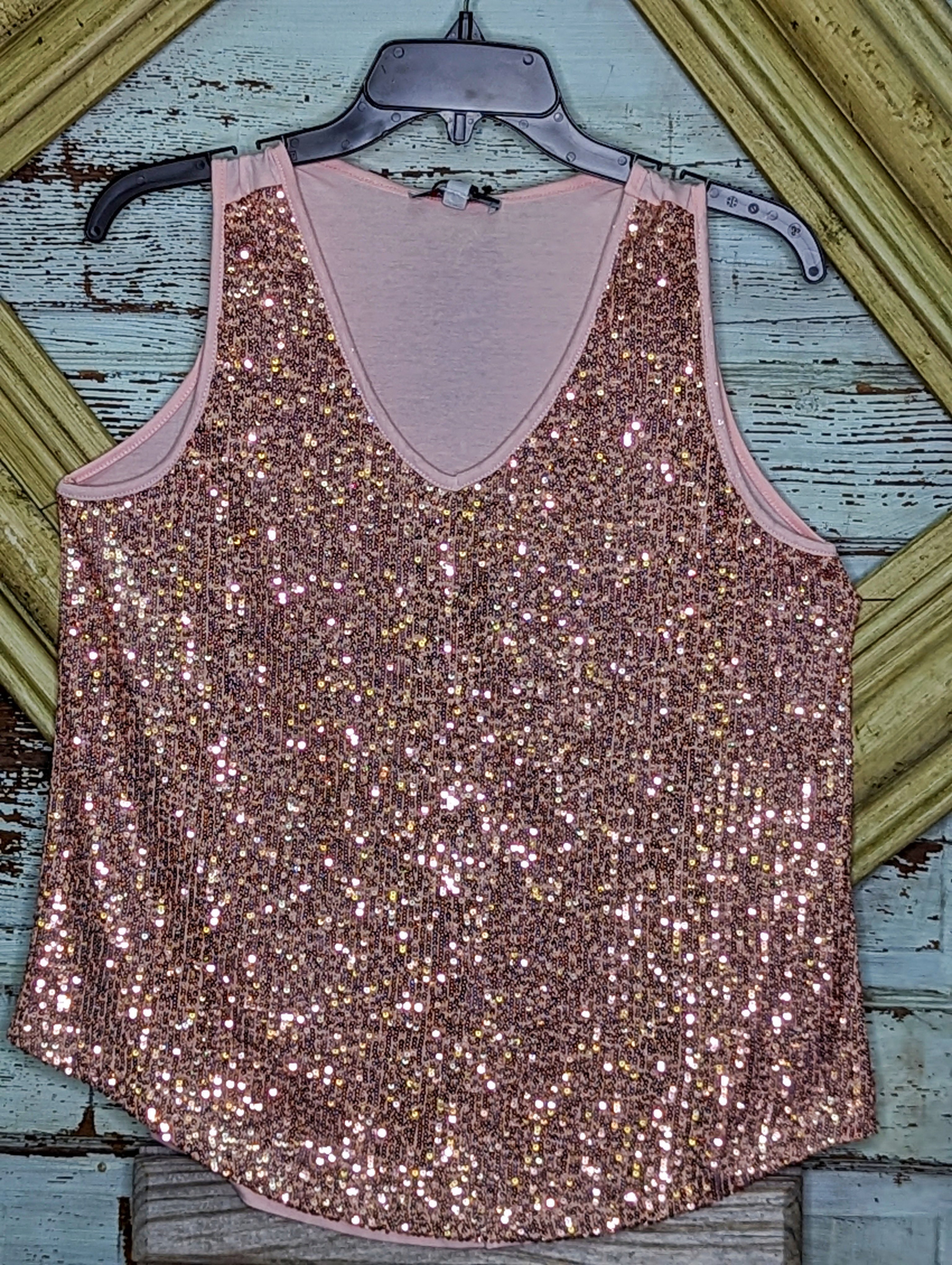 Rose Gold Sequin V-Neck Tank