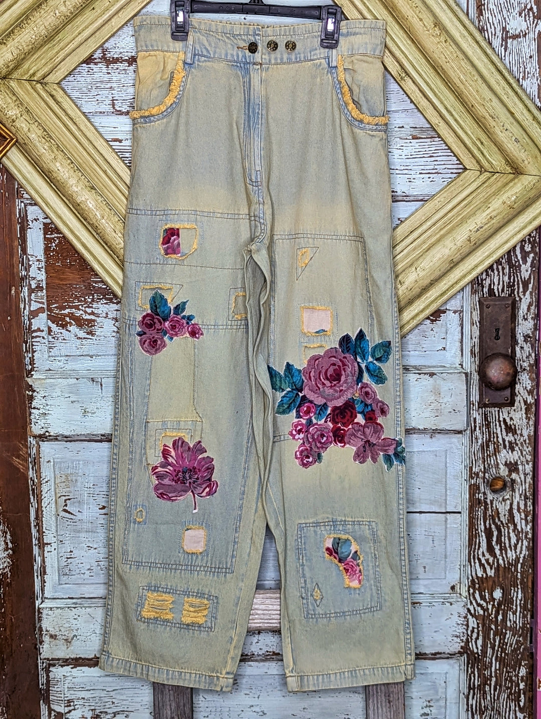 Jeans with Rose Applique Mag Blue