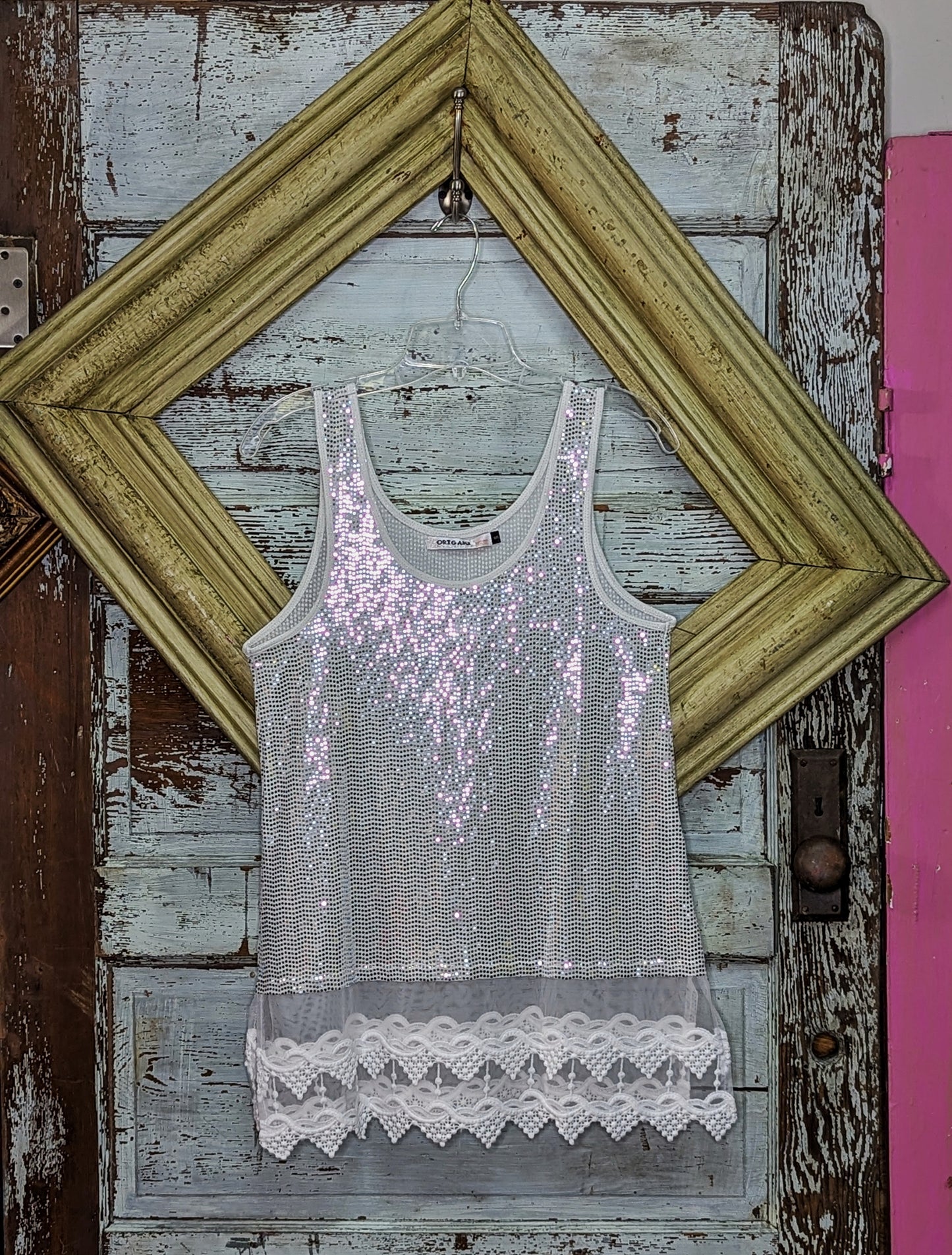 Sparkly Tank Top With Lace