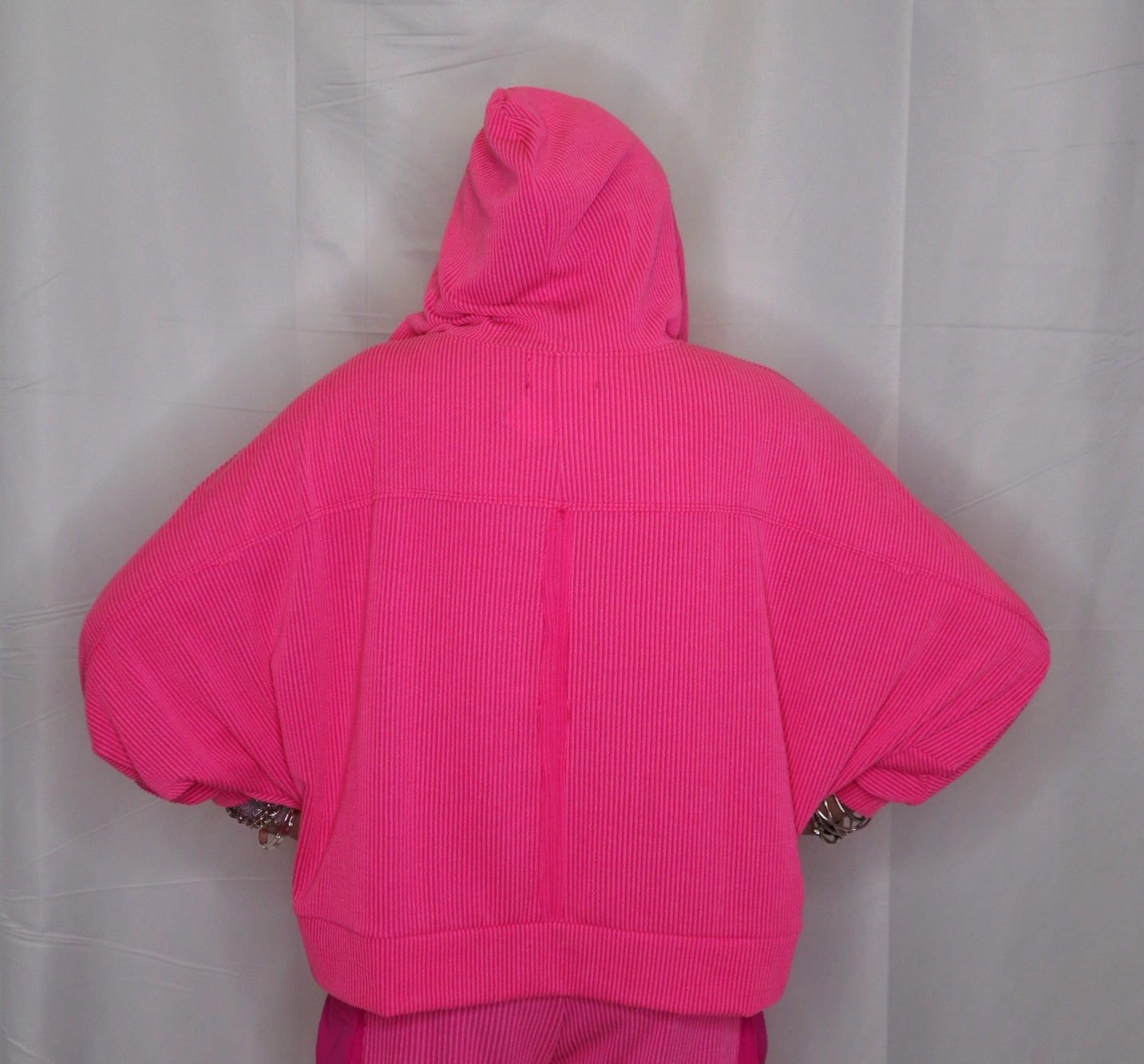 Fuchsia Ribbed Hoodie