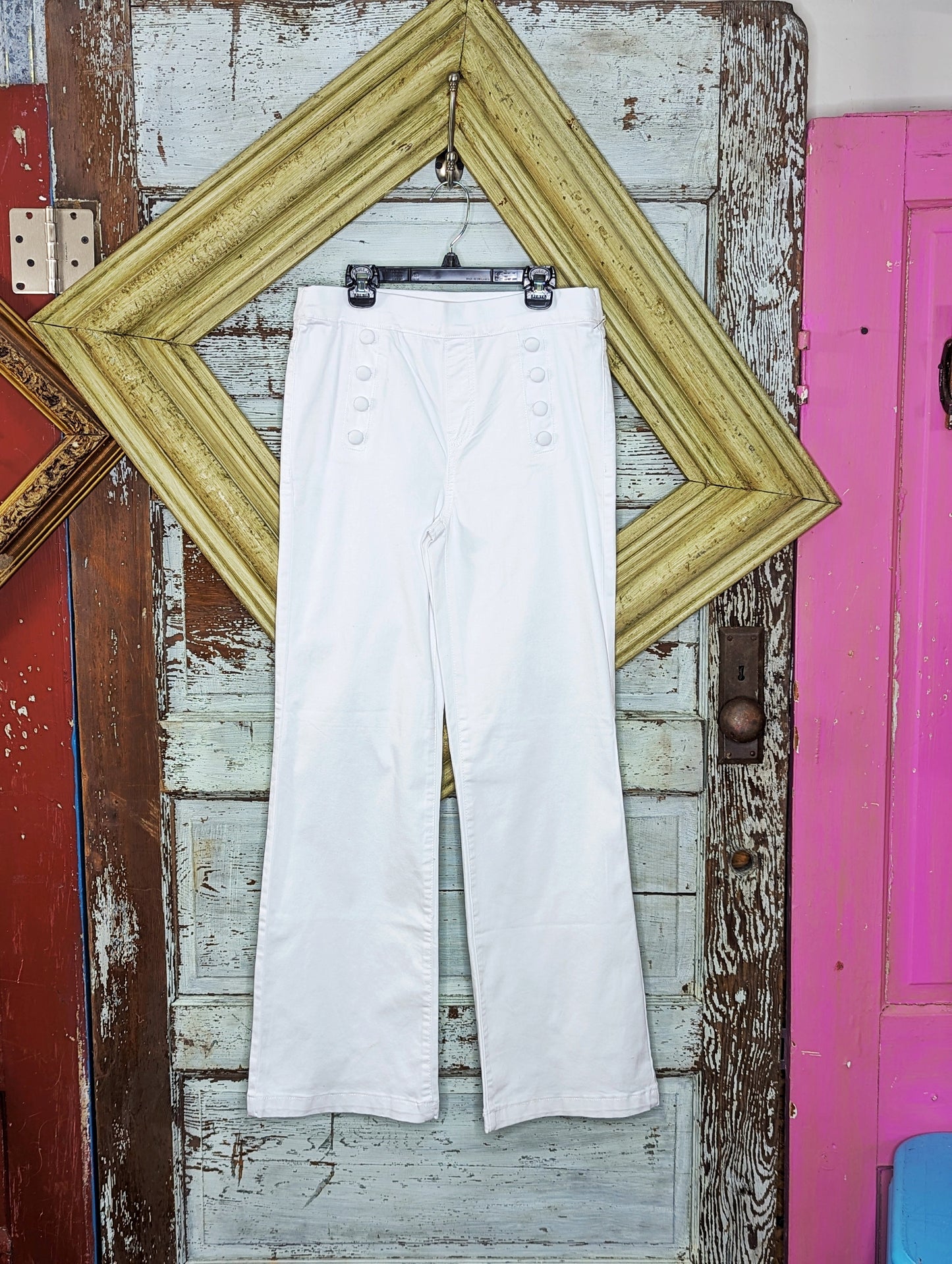 White Wide Leg Pant With Front Button Plackets