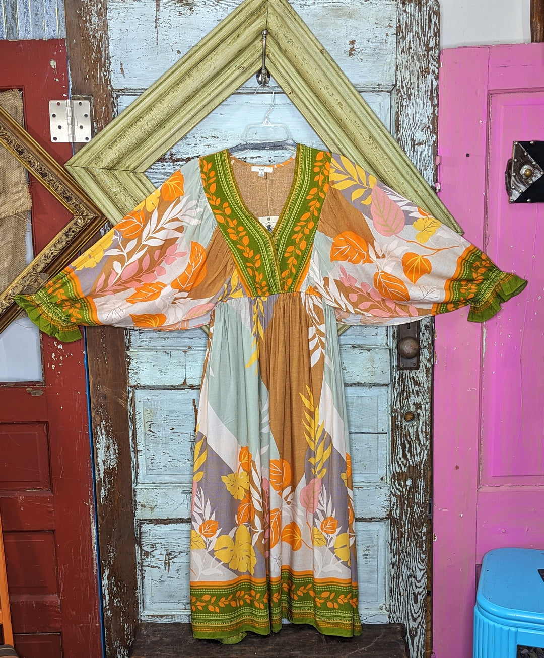 Moca Sage Floral Long Sleeve Printed Dress