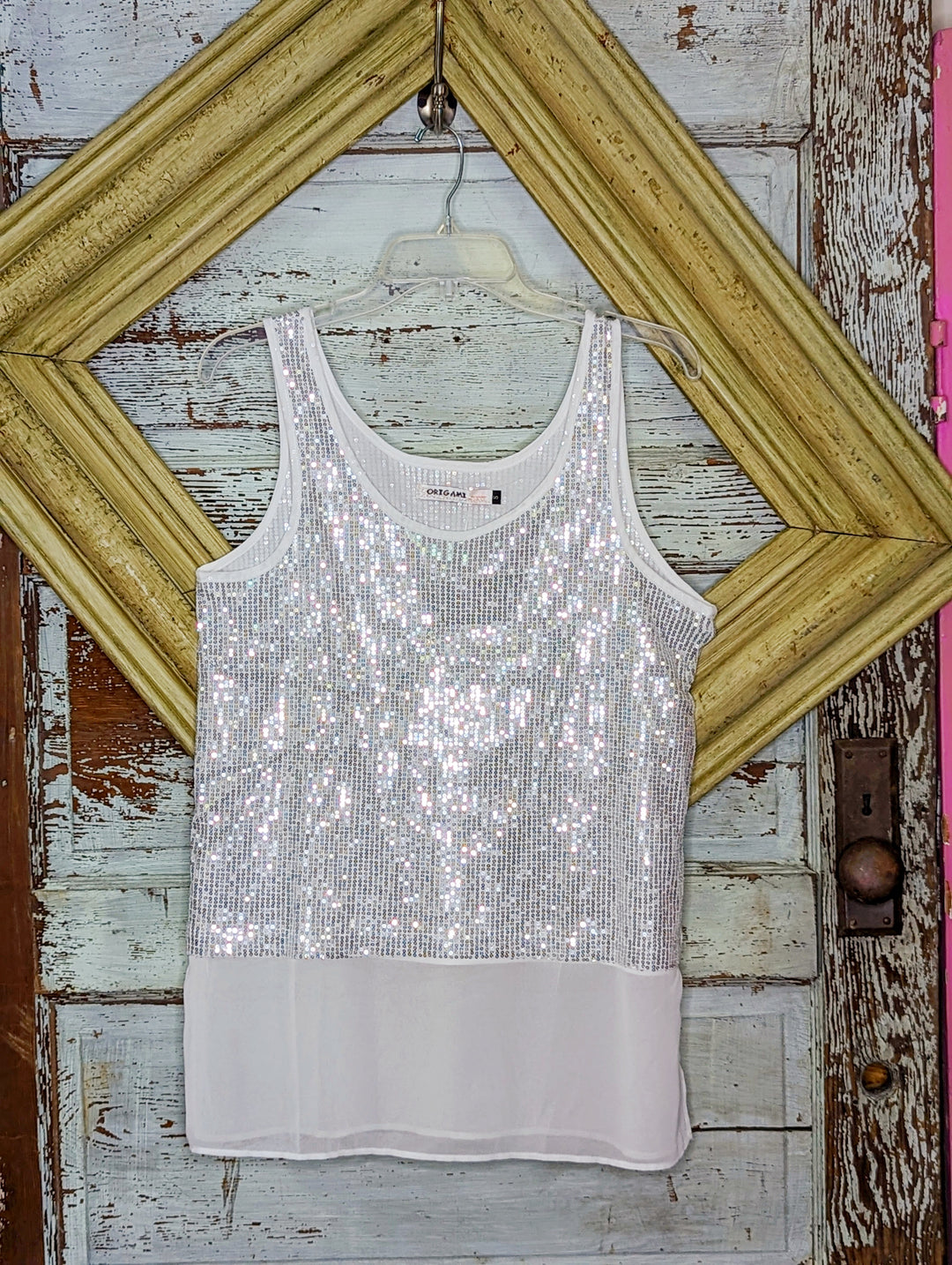 Sequin Tank Top With Chiffon  Layer