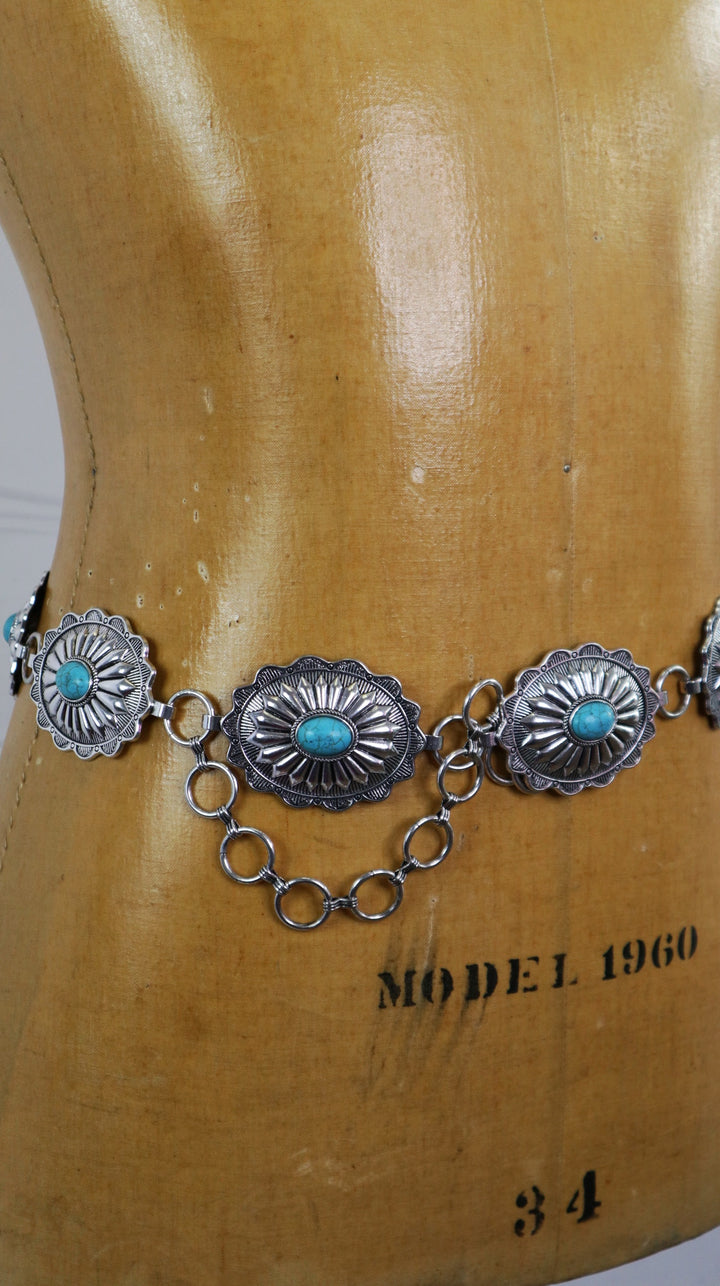 Silver and Turquoise Concho Belt