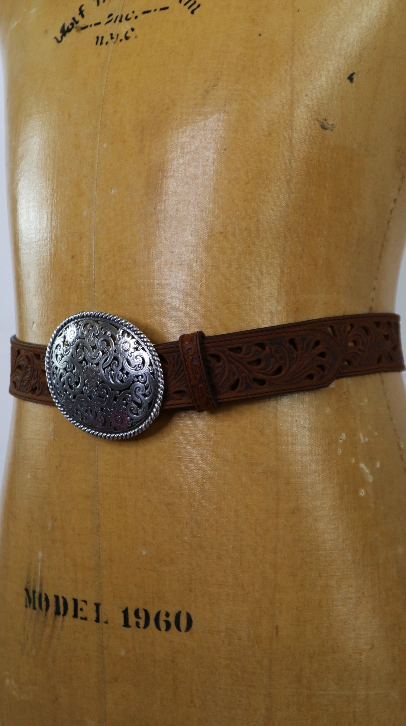 Silver Brown Leather Brighton Belt