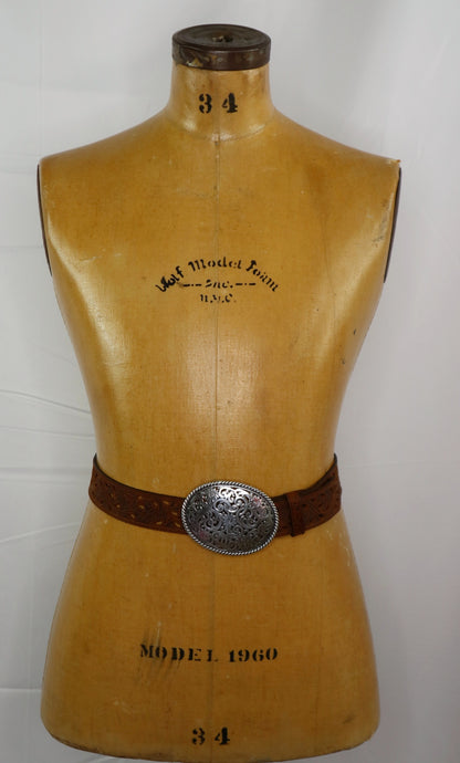 Silver Brown Leather Brighton Belt