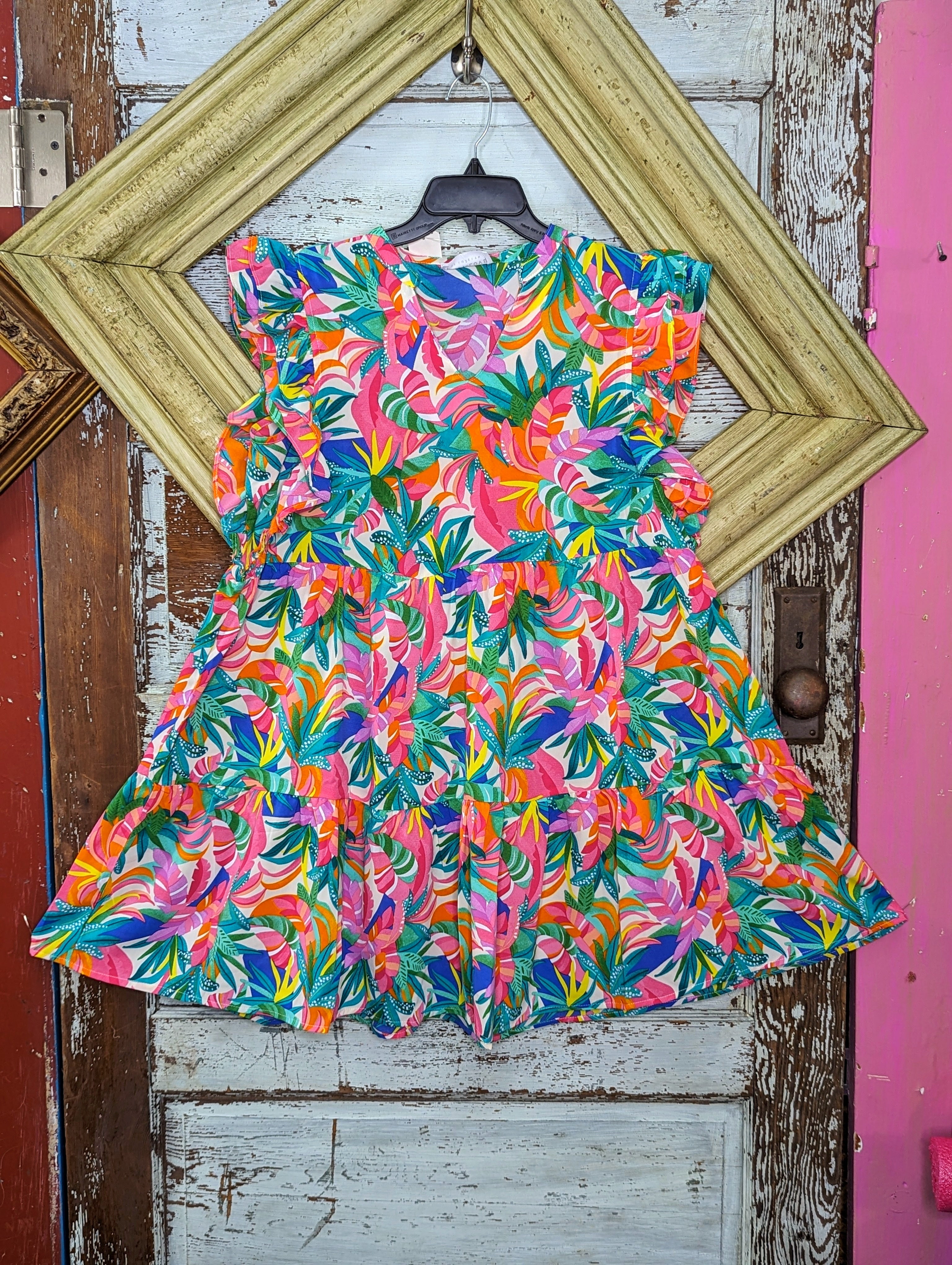 Tropical Print Babydoll Dress