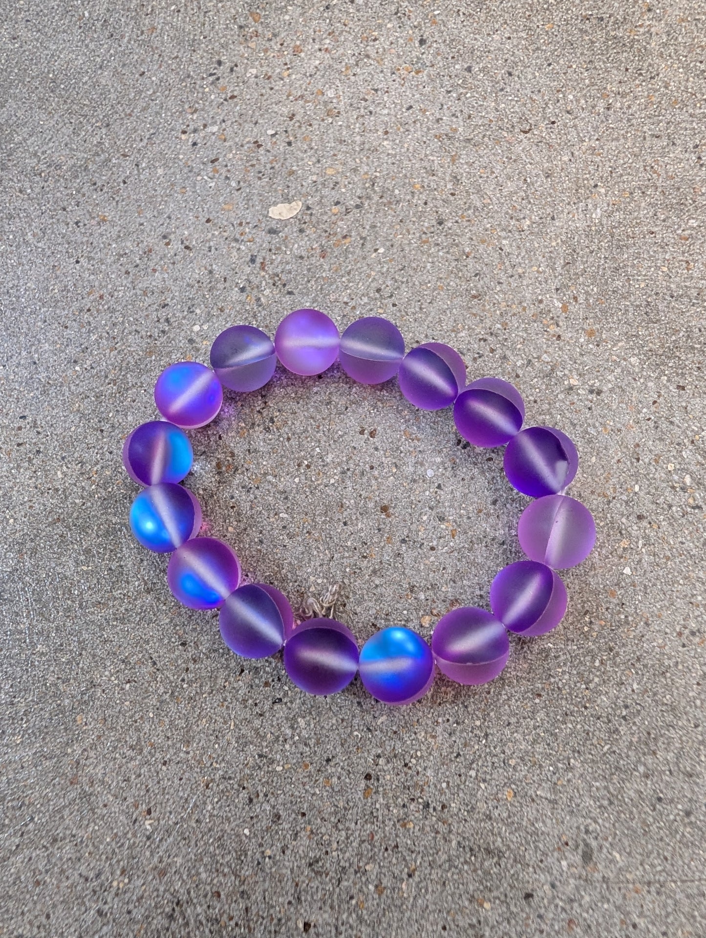 Pre Order WaFa Frosted Mermaid Glass Bead Stretch Bracelet — purple: oversized frosted violet and deep purple round mermaid glass beads with blue iridescent flash on stretch cord