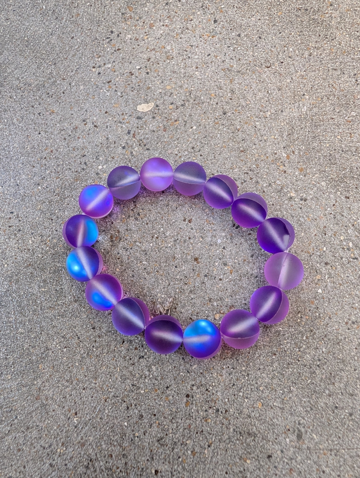 Pre Order WaFa Frosted Mermaid Glass Bead Stretch Bracelet — purple: oversized frosted violet and deep purple round mermaid glass beads with blue iridescent flash on stretch cord