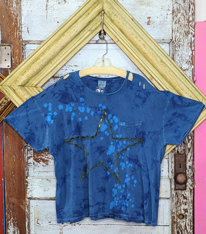 Jaded Gypsy Star Distressed Blue Shirt