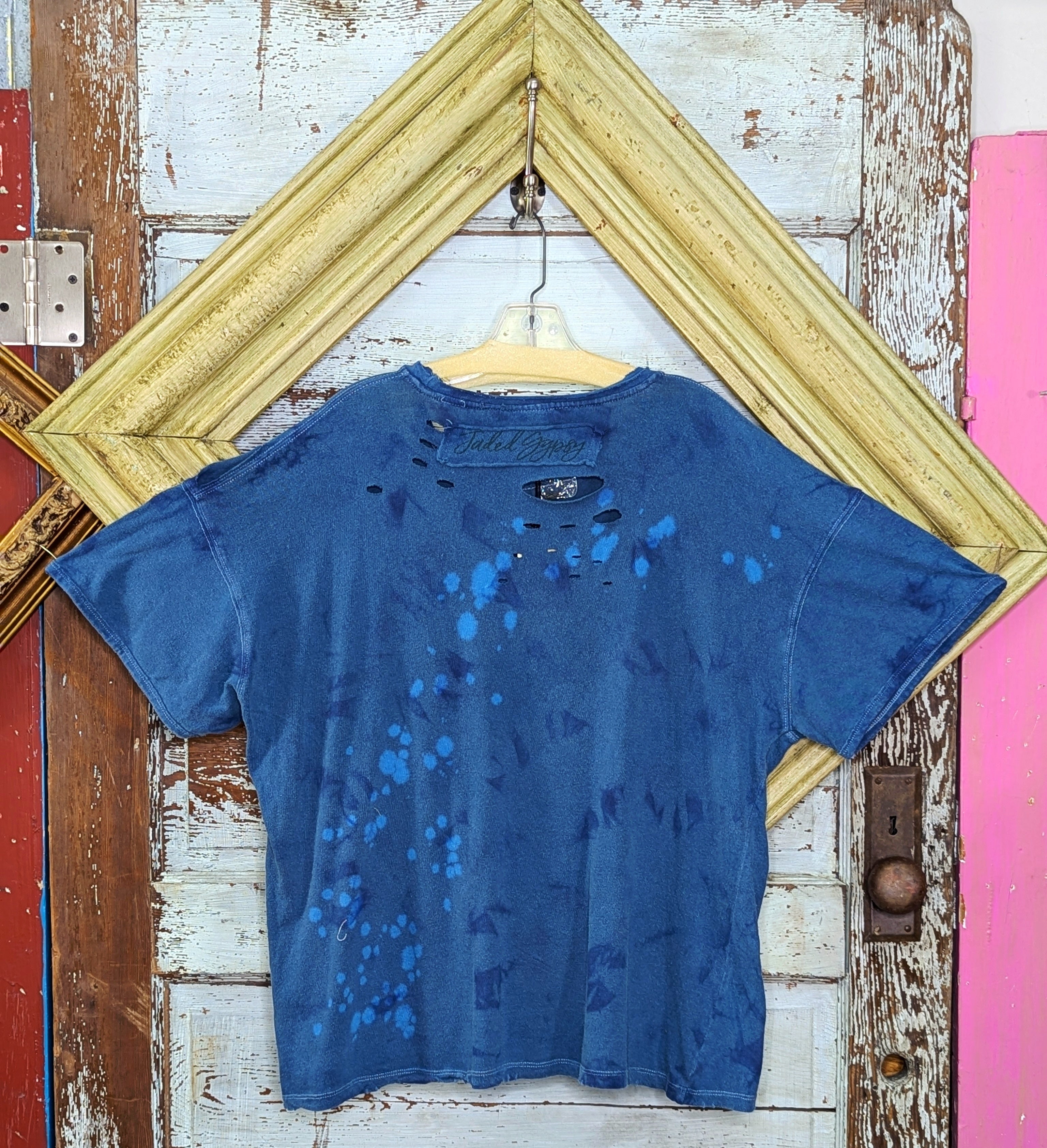 Jaded Gypsy Star Distressed Blue Shirt