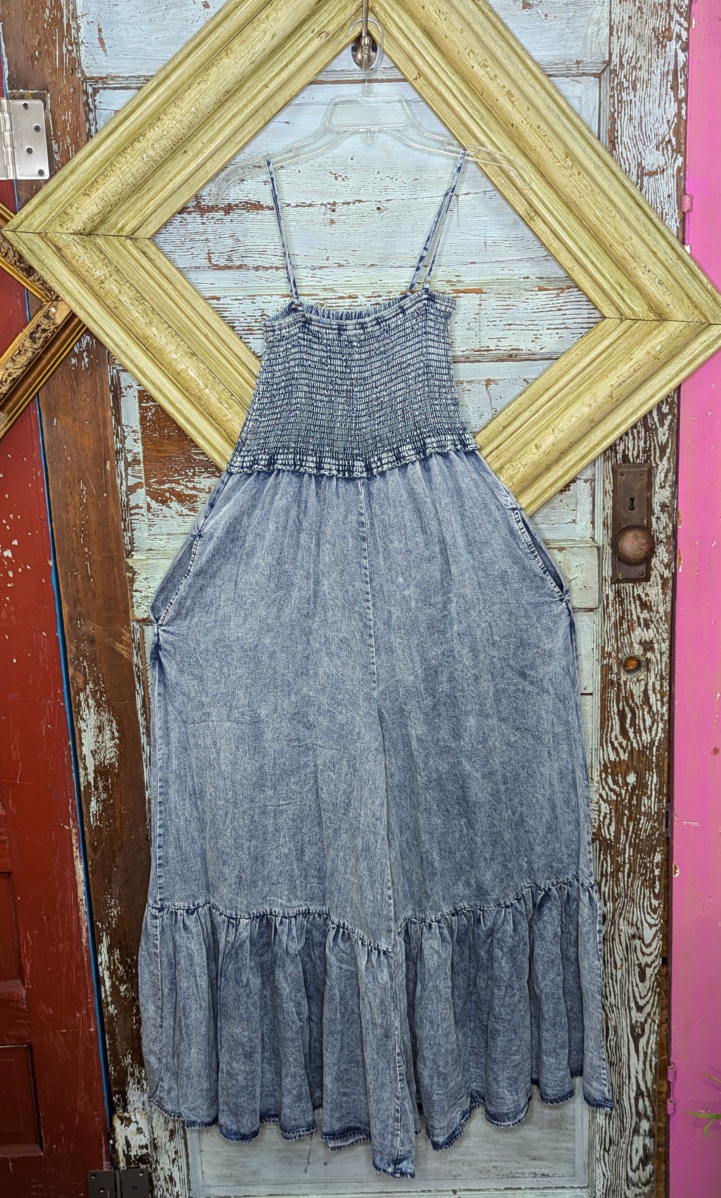 Washed Denim Wide Leg Romper