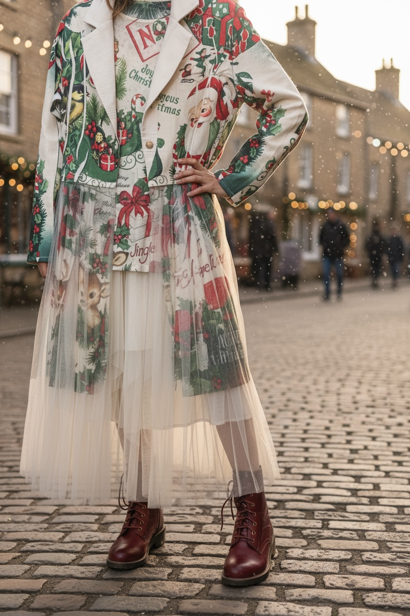 Origami Christmas Style Sheer Long Sleeve Top