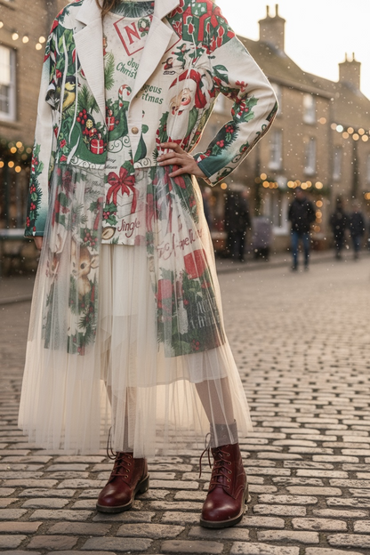Origami Christmas Style Sheer Long Sleeve Top