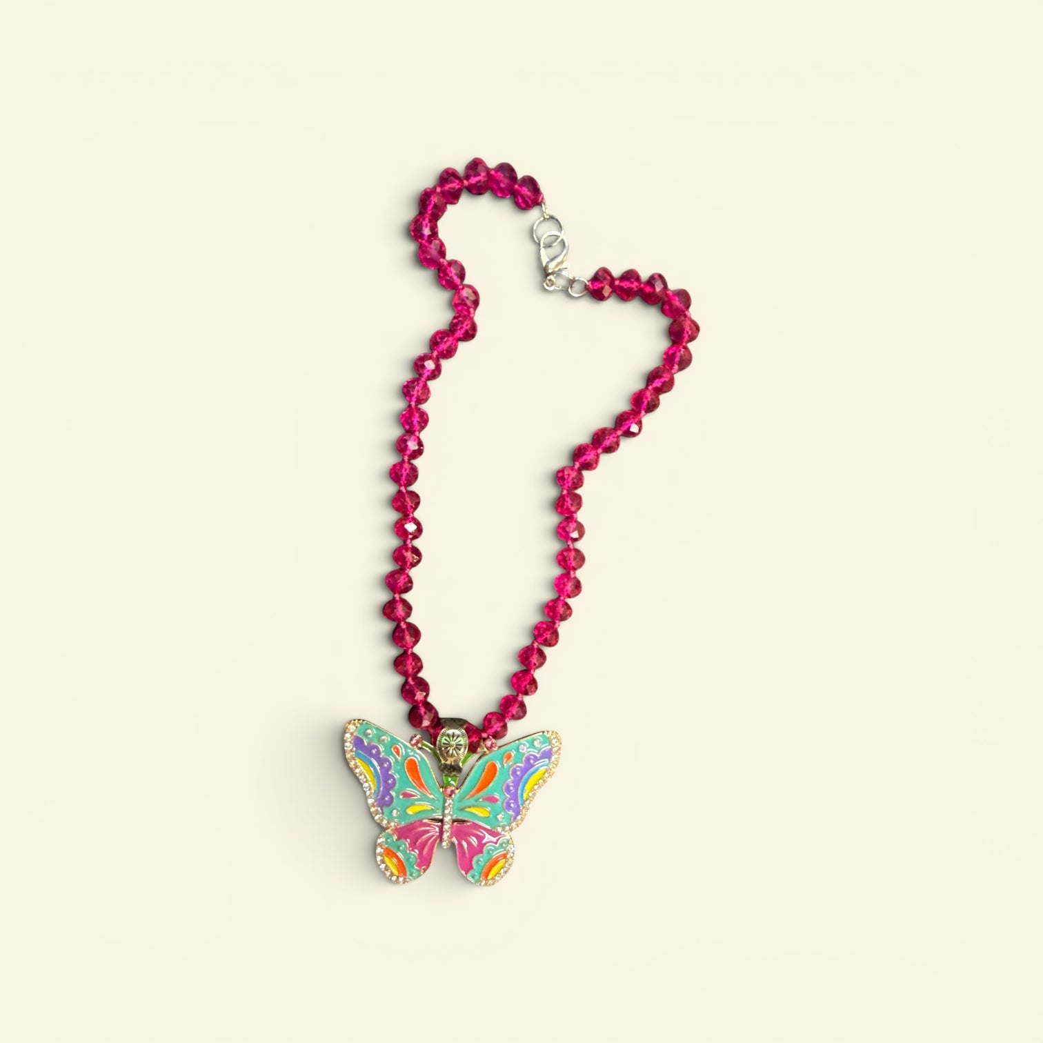 Alice Pink muticolor Butterfly Necklace
