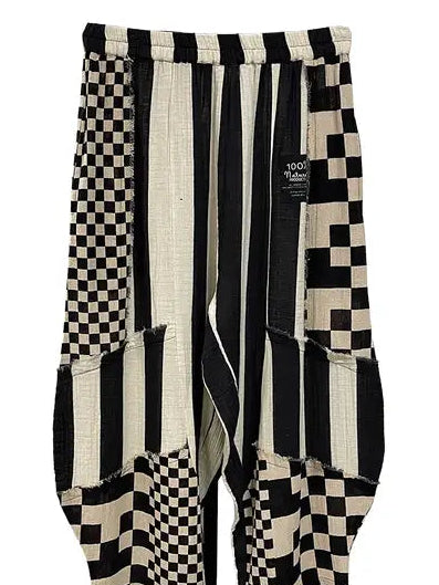I Love Linen Harem Pants with Checkerboard Pattern
