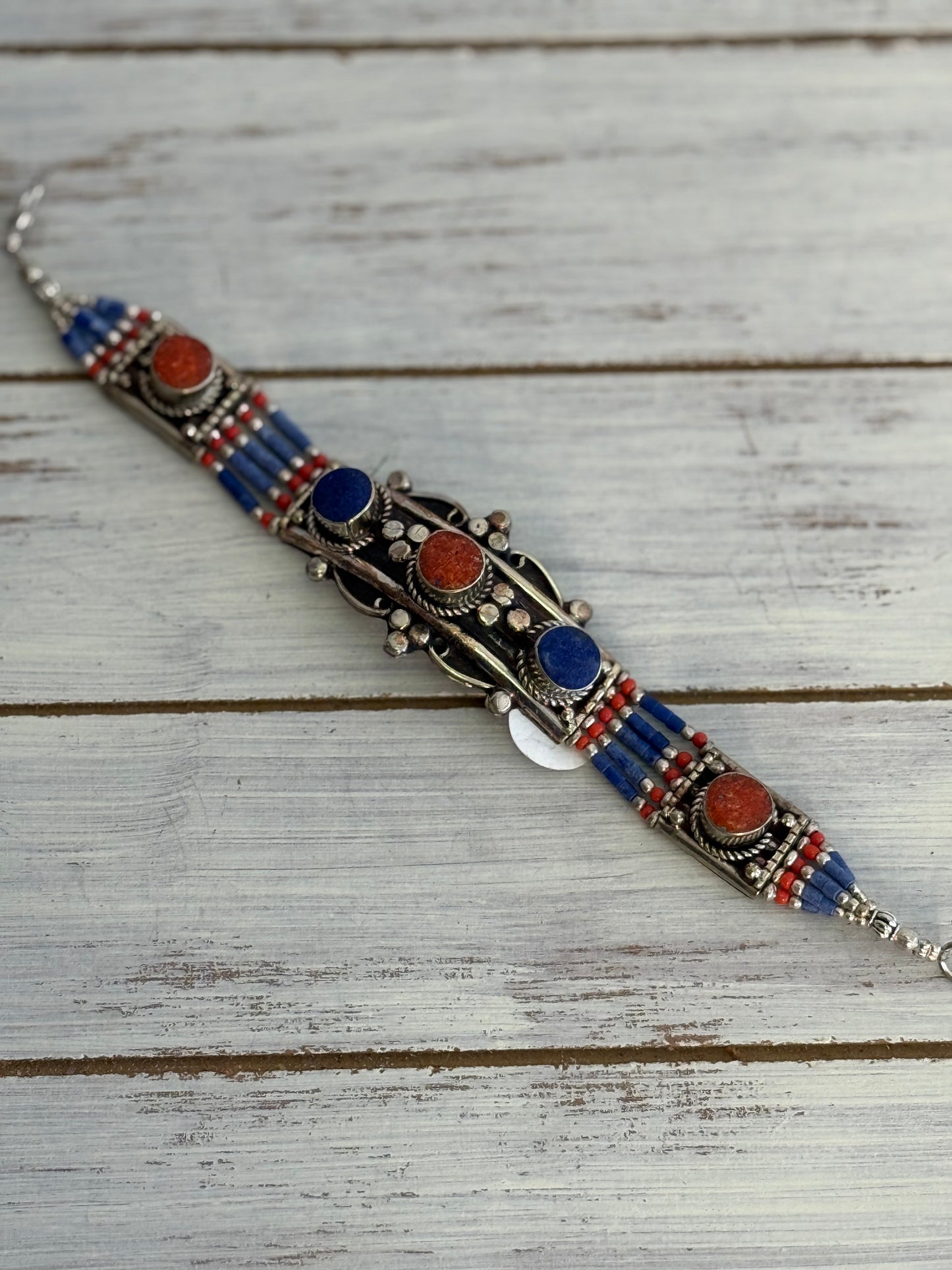 Coral Lapis Indian Bracelet