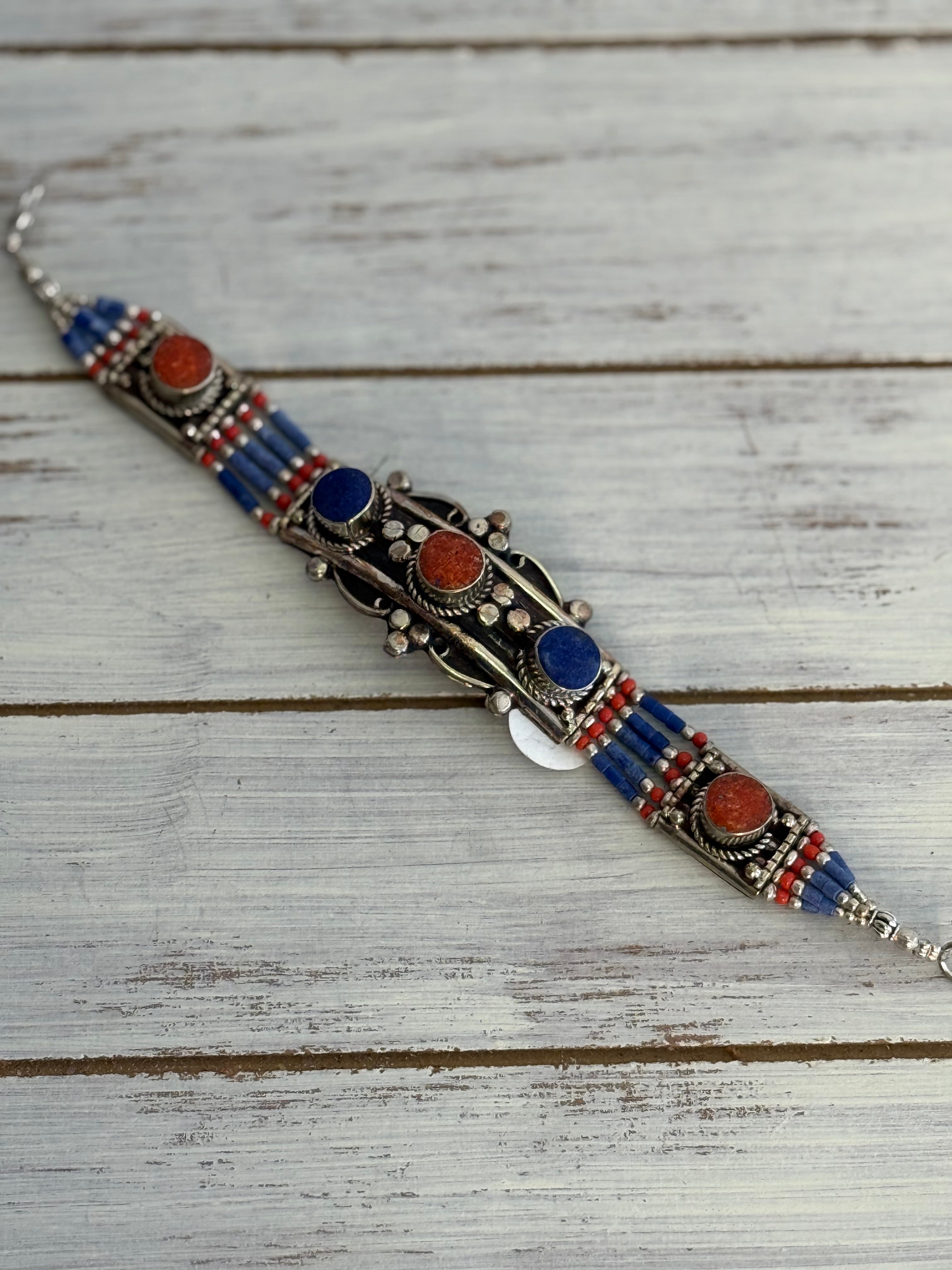 Coral Lapis Indian Bracelet