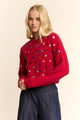 Red jewel embellished chunky knit sweater front view