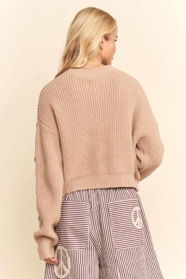 Nude jewel embellished chunky knit sweater front view