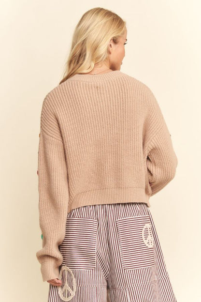 Nude jewel embellished chunky knit sweater front view