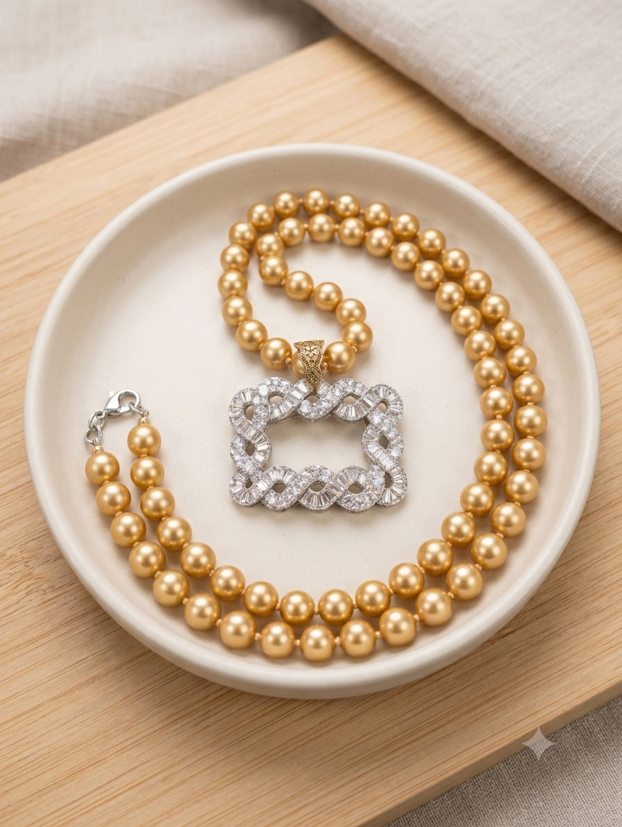 Alice from Dallas Gold Bead Crystal Buckle Necklace