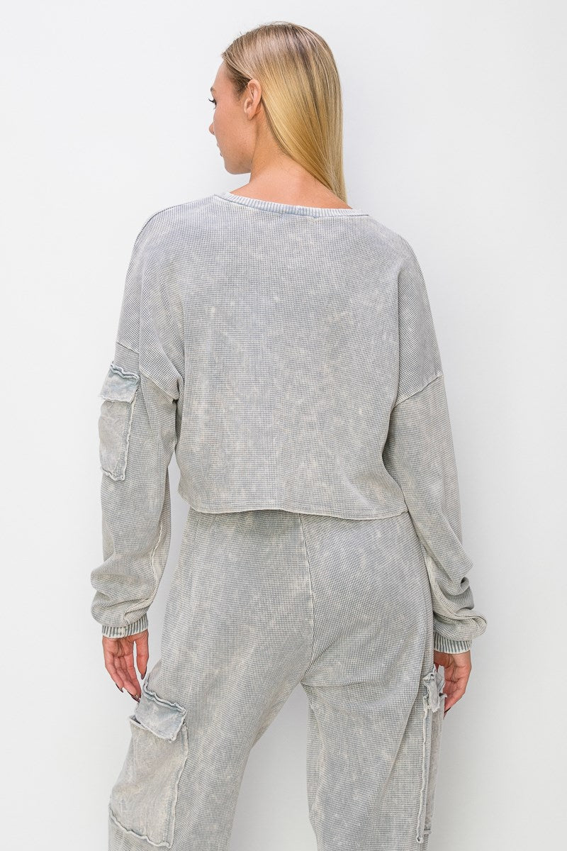 J.Her mineral washed cargo pocket top jade front view