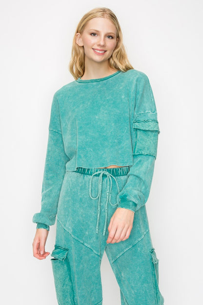 J.Her mineral washed cargo pocket top stone blue back view
