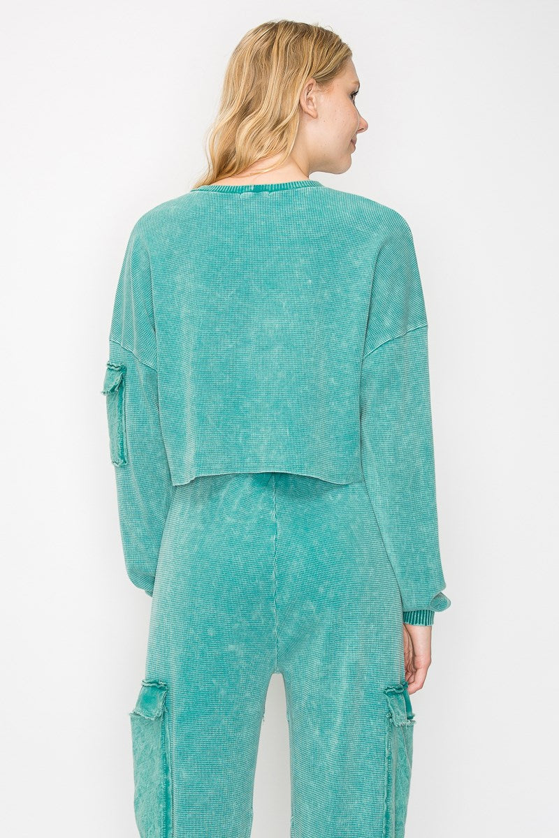 J.Her mineral washed cargo pocket top jade back view